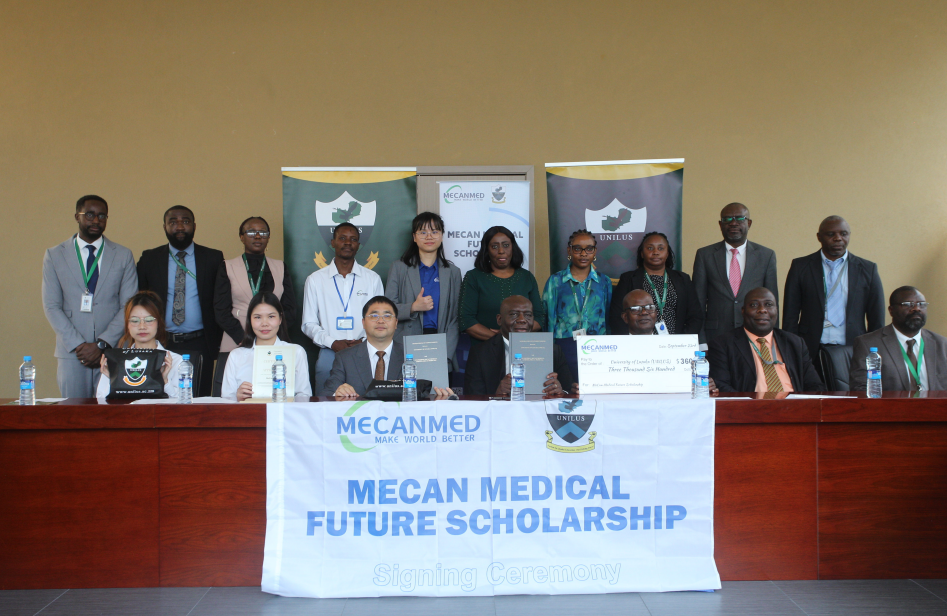MECANMED representatives at the 2025 Future Scholarship signing ceremony with UNILUS in Africa