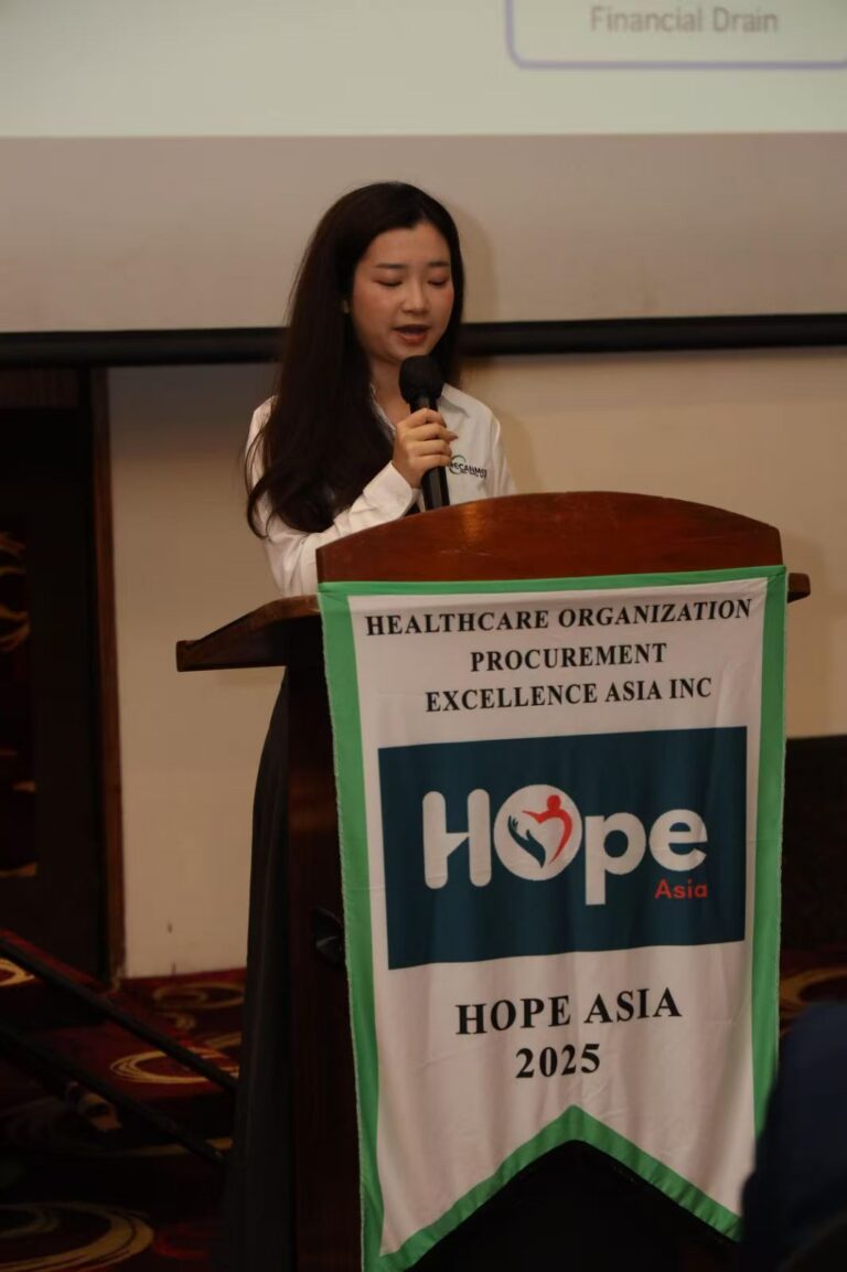 MECANMED speaker delivering a keynote on medical equipment lifecycle excellence at the HOPE ASIA conference in the Philippines.