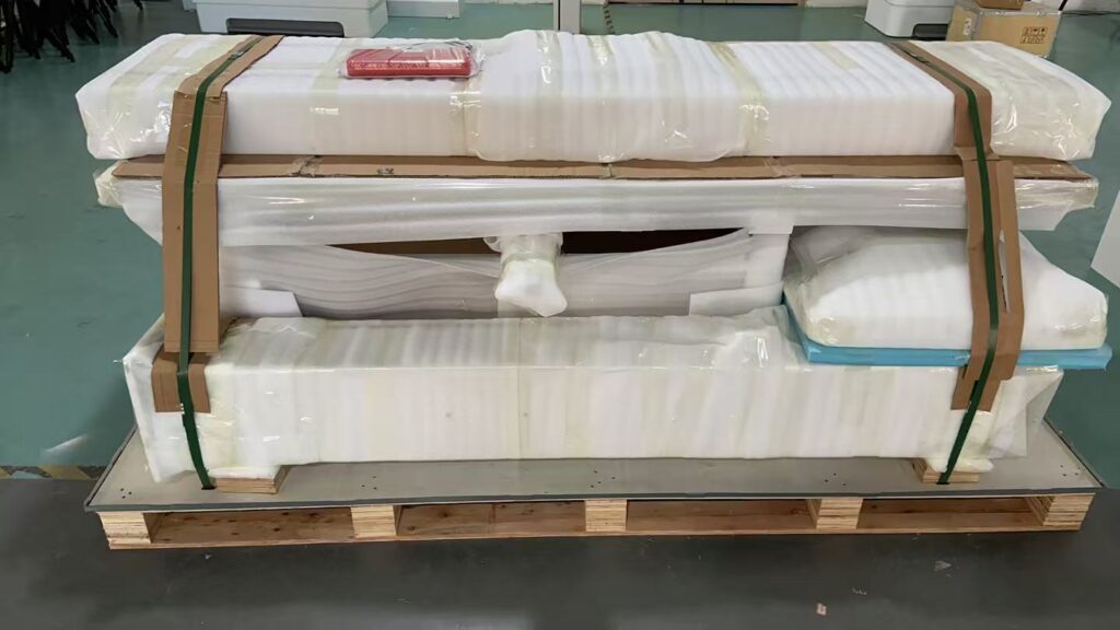 Secure seaworthy wooden crate packaging for medical equipment shipping and export logistics delivery to Zambia.